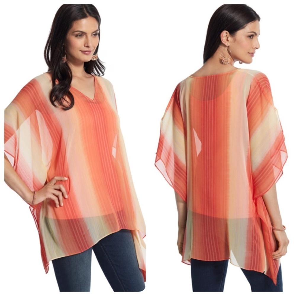 Chico’s Party Stripe Sheer Poncho 4501772136‎ Ombré Orange Size Small/Medium